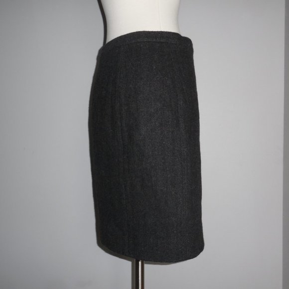 Ralph Laurent Blue Label Gray Wrap Chevron Wool Real Leather Trim Skirt 4 - Picture 7 of 13